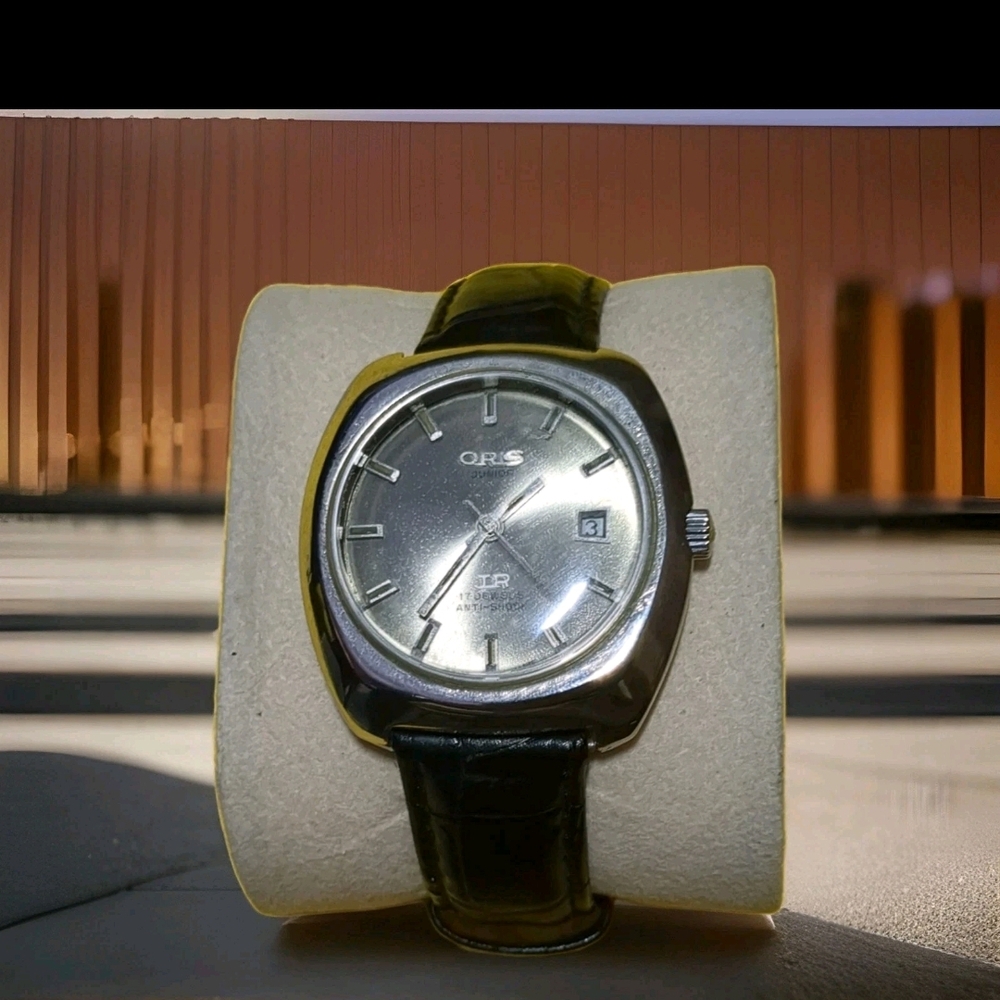 Oris Silver Smartwatch with Black Leather Band